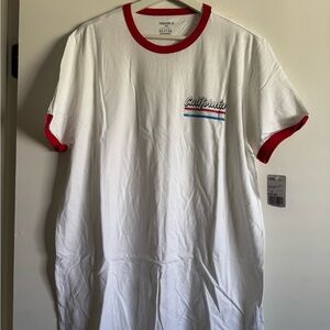 Forever 21 White Ringer Tee with Red Trim and California Graphic